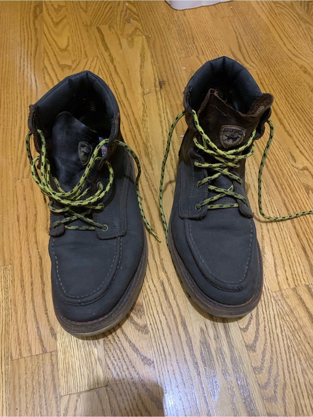 Irish Setter Black Work Boots with Yellow-Green Laces